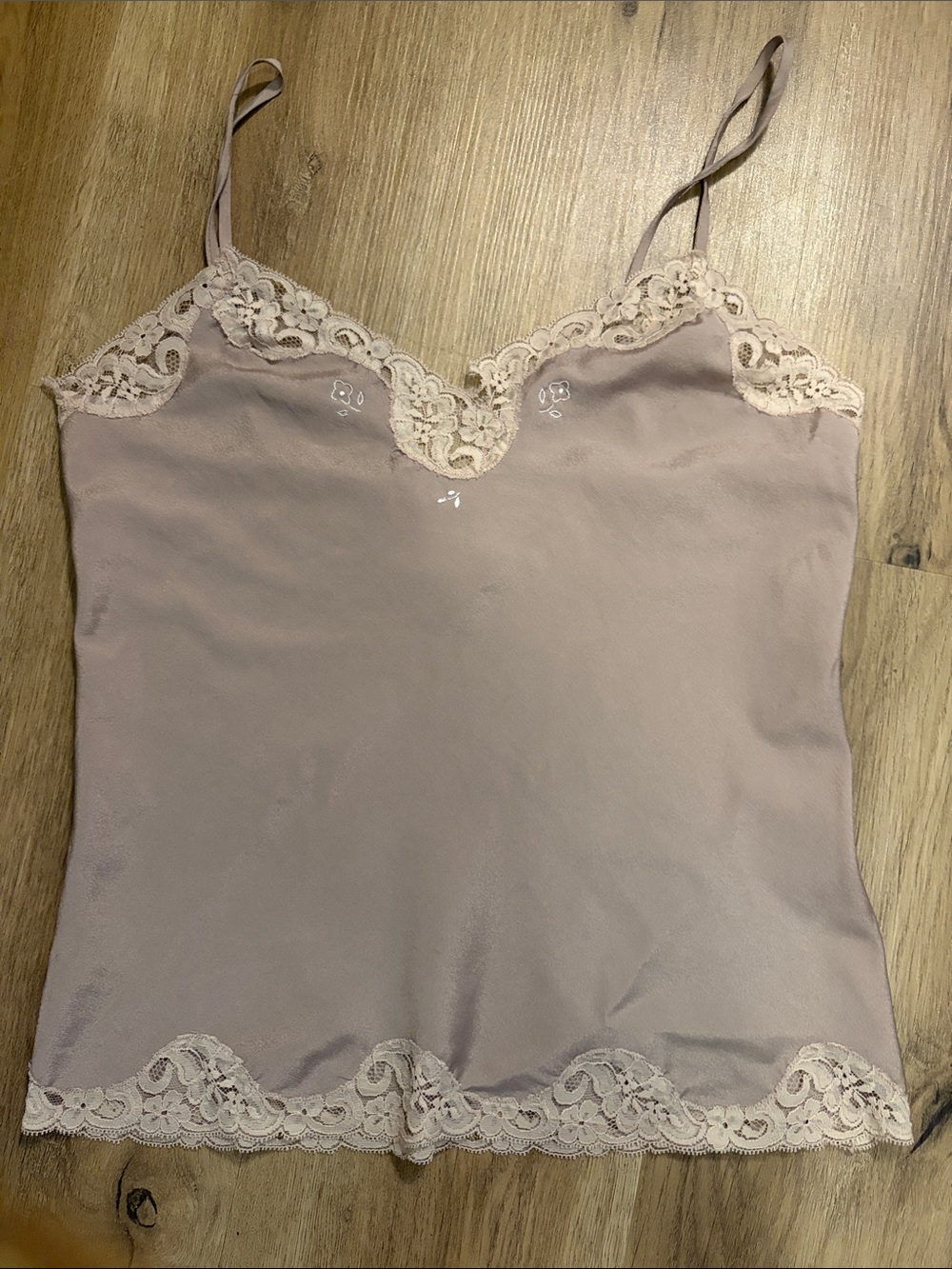 Camisole Baby Doll Vintage Eve Stillman Silk With Lace Trim Y2K Taupe Color XS